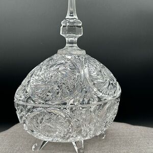 Vintage Cut Lead Crystal Lidded Compote Candy Dish Footed Pinwheel